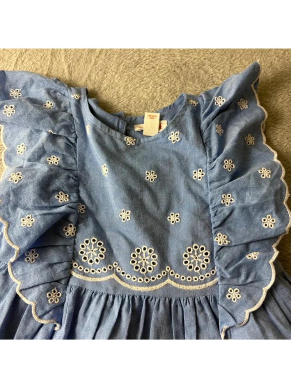 Cat & Jack Pinafore Dress Girls 3T Blue White Embroidered Ruffle Sleeve
